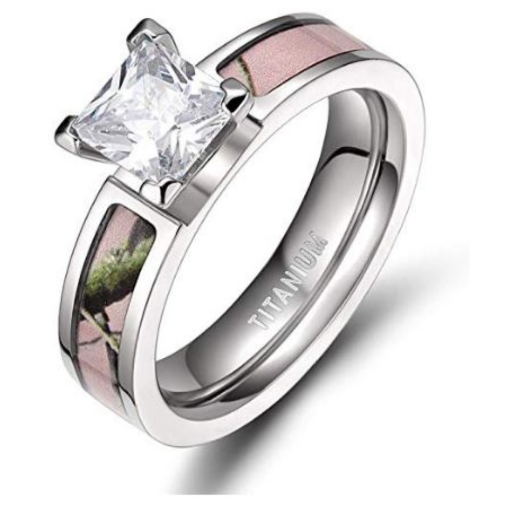New womens Pink Camo Titanium & Sapphire Engagement Ring